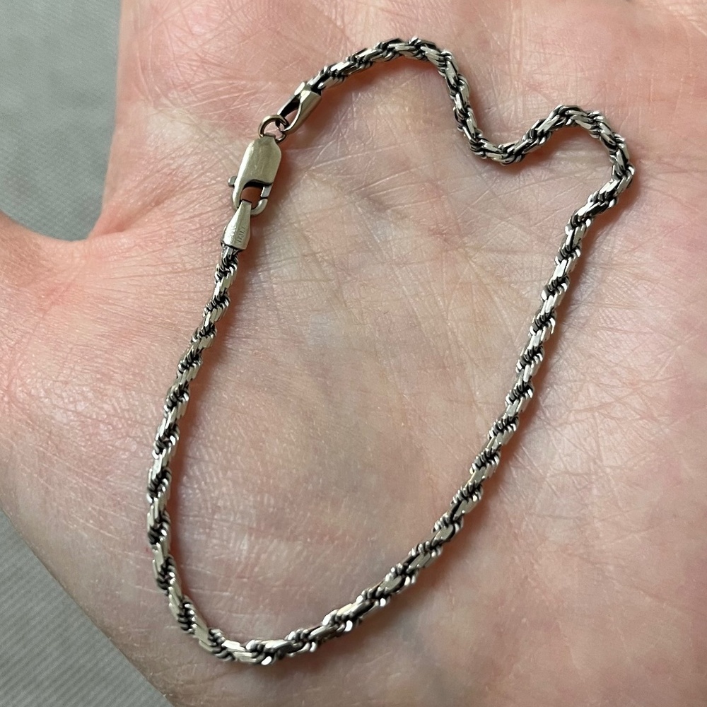 Solid 14k white gold rope chain bracelet 7inch